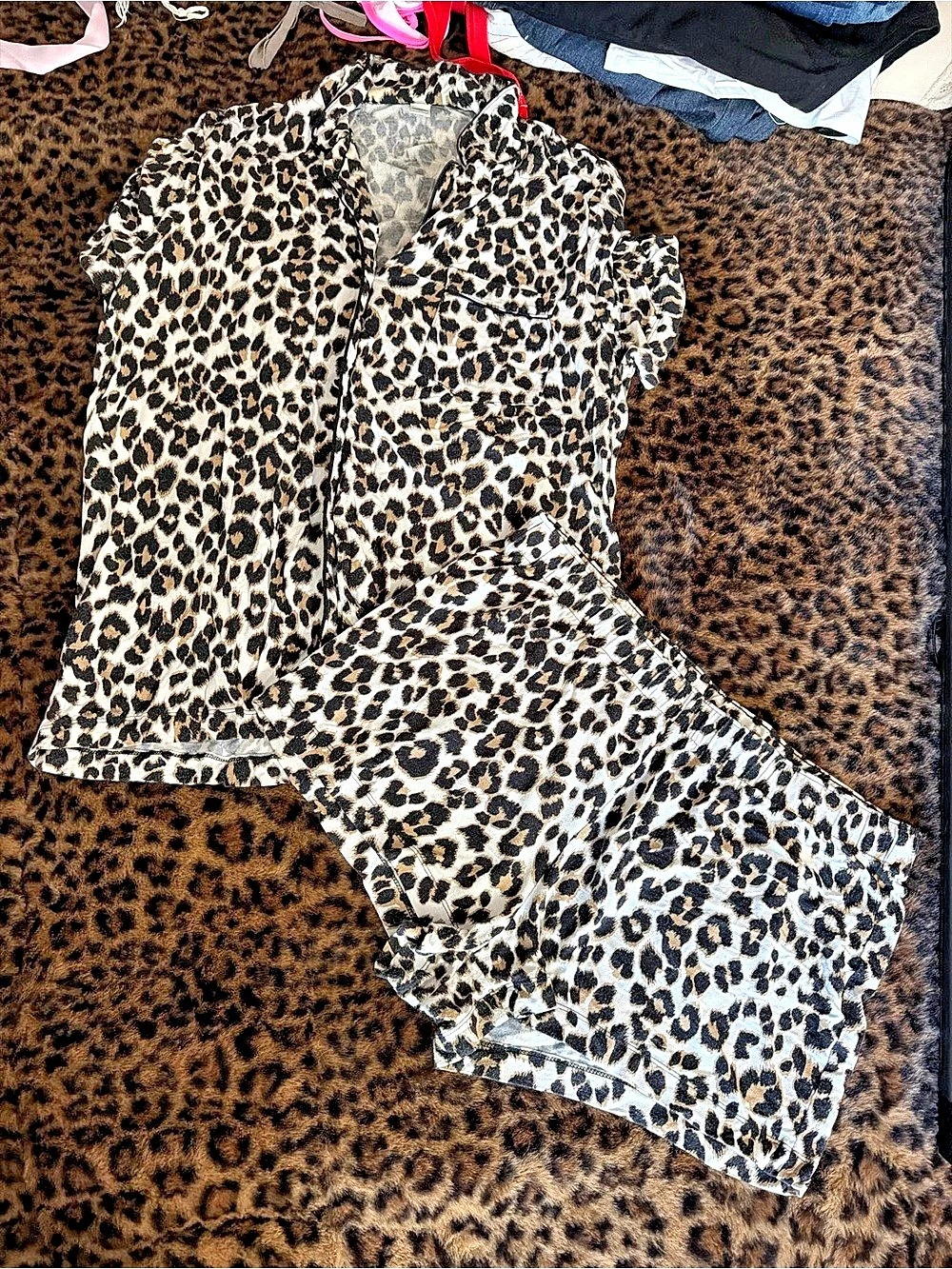 Leopard Print Short Sleeve Pajama Set